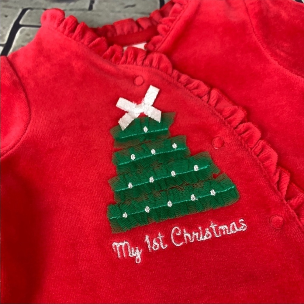 Little Me 1st Christmas Red Velour Graphic Onsie - Picture 3 of 9